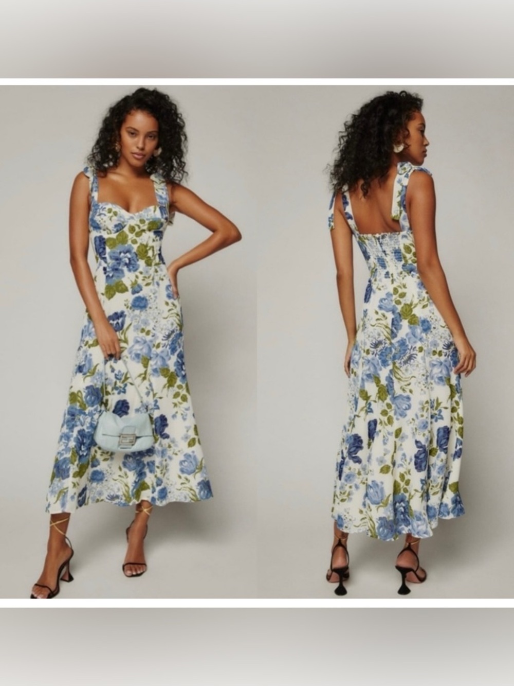 Reformation Nadia Blue and Green Floral Midi Dress 8